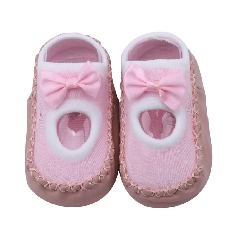 Pink Детские носки-тапочки детские носки с героями мультфильмов подарок для малышей, детские домашние носки-тапочки толстые Нескользящие махровые носки с кожаной подошвой - Цвет: Pink