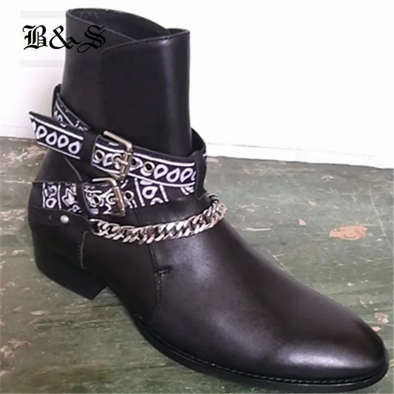 Black& Street Pointed Toe Wyatt Buckle strap Cow Leather Graffiti Scarf strap personalized Boots customized handmade men Boots
