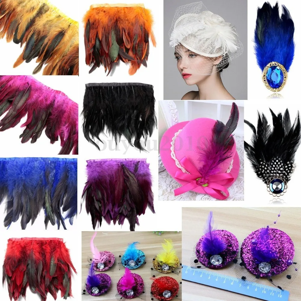 Бесплатная доставка 10 ярдов многоцветный хвост петушиного хвоста Отделка пера