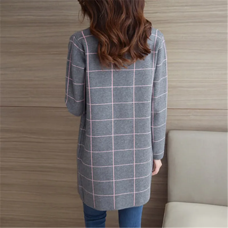 Женский осенне-зимний вязаный кардиган в полоску D496 |