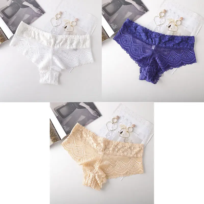 white blue nude 3 шт., женские трусики, сексуальное кружевное нижнее белье с низкой талией, Женские Дышащие прозрачные брендовые качественные новые женские трусики BANNIROU - Цвет: white blue nude