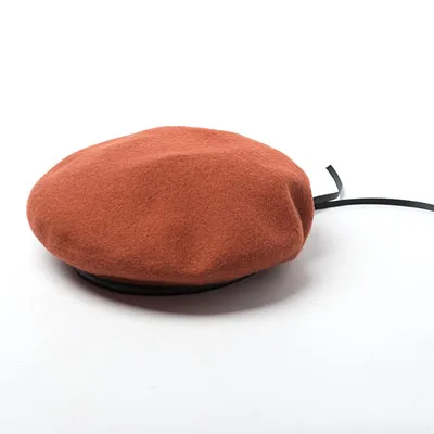 dark orange beret JOEJERRY, плоская кепка, шерстяной берет, военный женский берет, зимний, французский стиль, шапка, черный кожаный берет, Детективная шапка - Цвет: dark orange beret