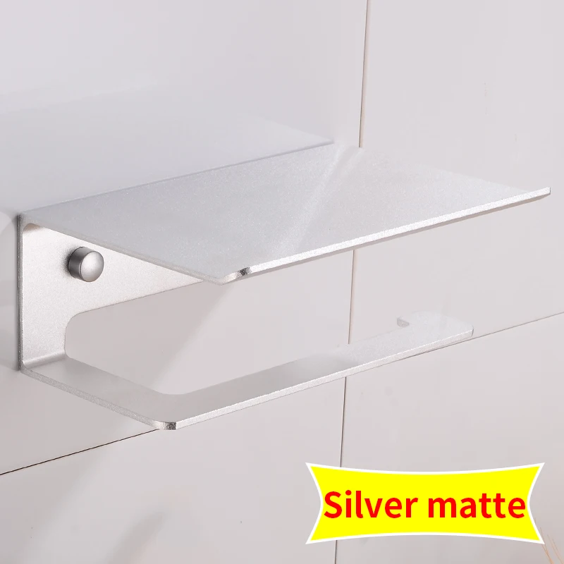 Silver matte Черный держатель для туалетной бумаги с полкой Алюминиевый держатель для ванной рулон салфеток декоративная бумажная вешалка для полотенец Настенный - Цвет: Silver matte