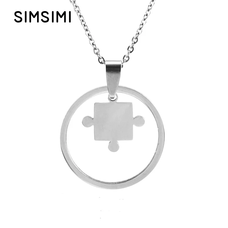

Simsimi stainless steel Puzzles in annulus Silver Tone necklace women chokers Rolo chain necklaces wholesale 10pcs