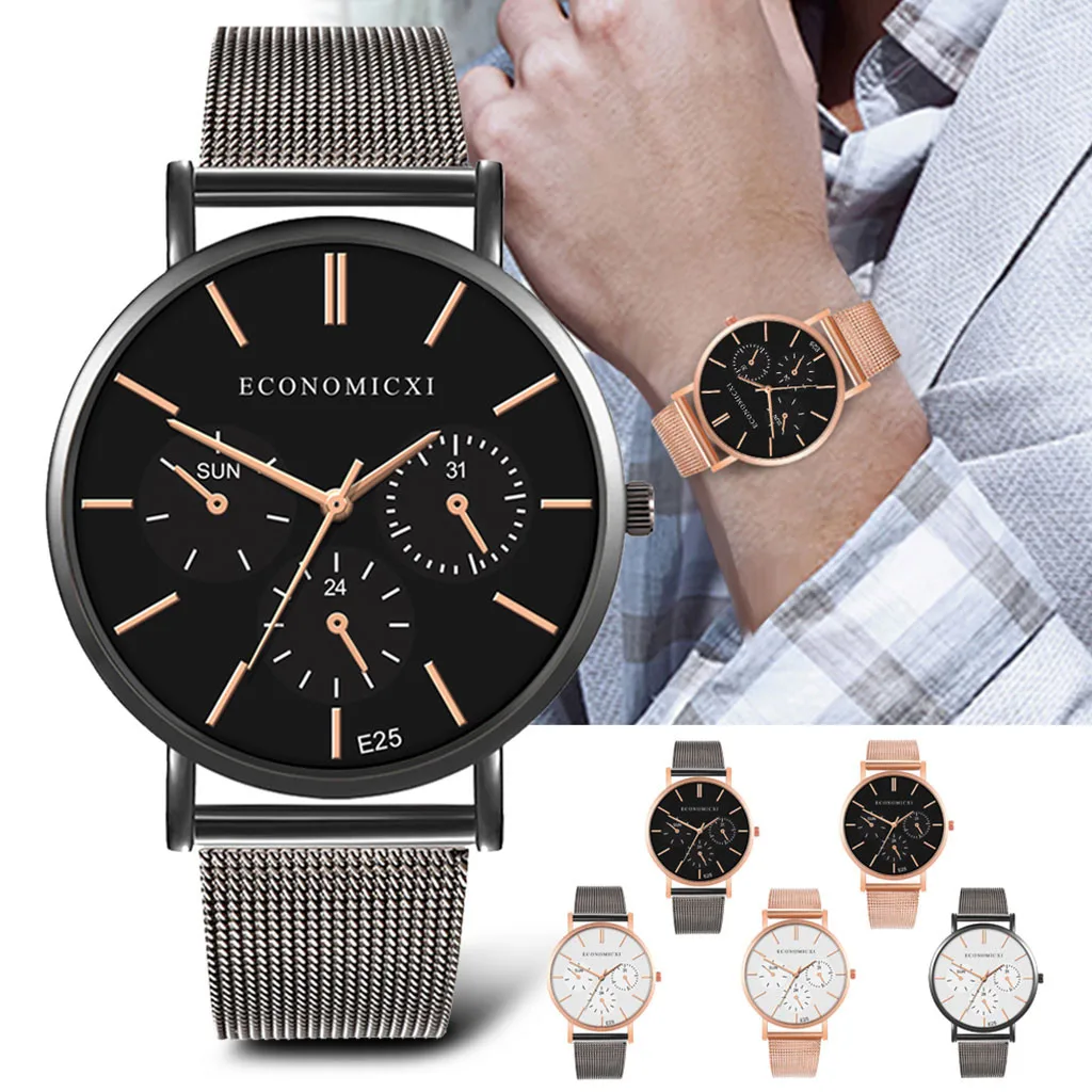 Мужские модные часы reloj hombre, простые часы из нержавеющей стали с тремя глазами, маленький циферблат, мужские кварцевые часы