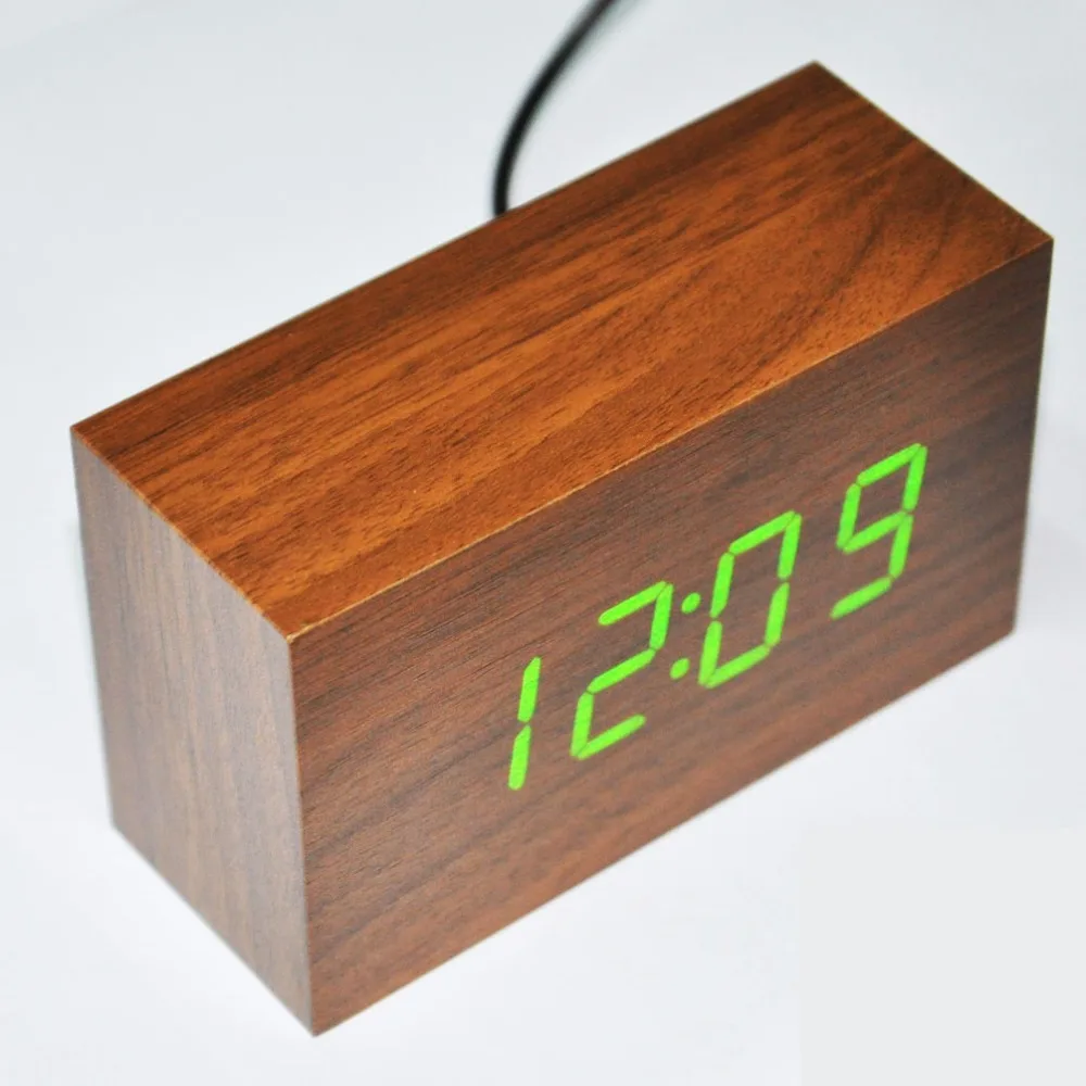 Digital Voice-Контроль Деревянные Часы LED Стол Термометр Электронный Календарь