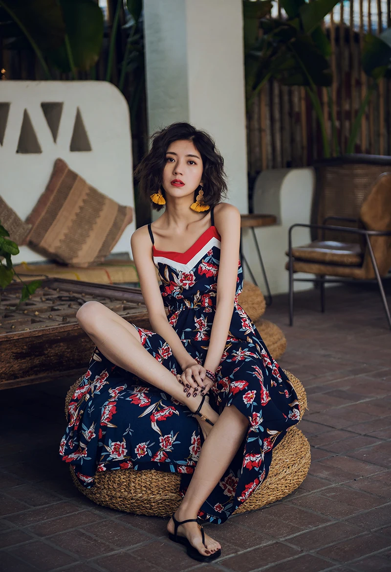 Tingfly Women Sexy Strap Long Maxi Dress Hem Backless Boho Tropical Print Summer Lady Casual streetwear Vestidos | Женская одежда