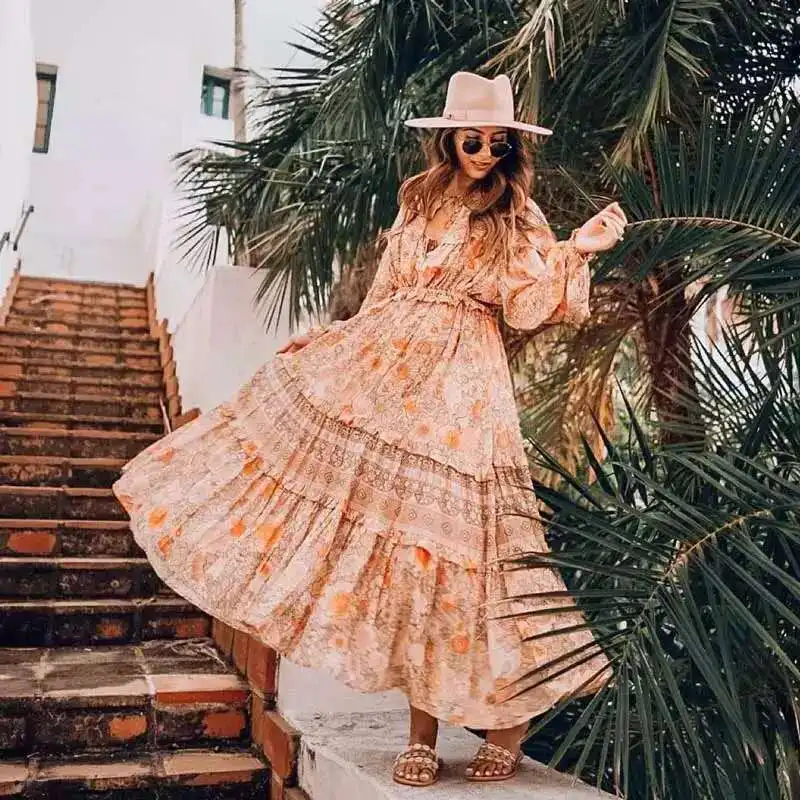 KAHLEE YOSE винтажные Цветочные Boho платья женские летние макси платье с длинным