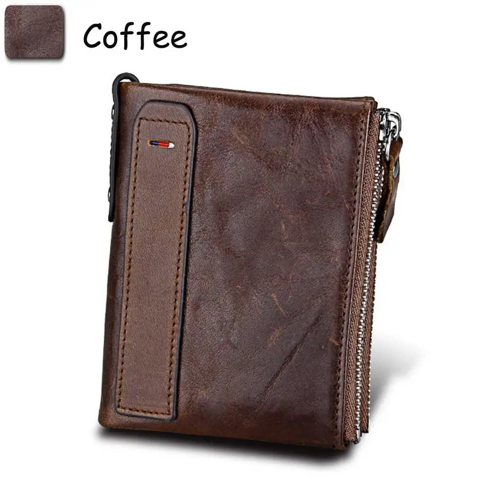 coffee Женские кошельки из натуральной коровьей кожи, двойная молния, короткий держатель для карт, Женский кошелек, модный, высокое качество, простой бренд, женский кошелек - Цвет: coffee
