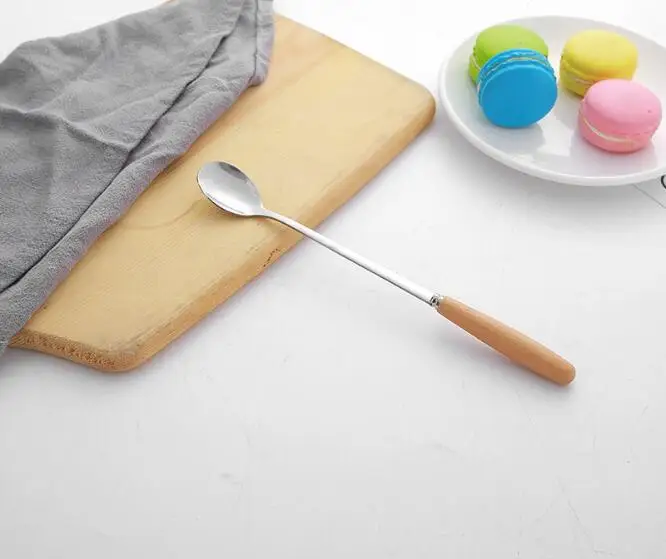 1 шт. длинной деревянной ручкой из нержавеющей стали кофейная ложка Мороженое