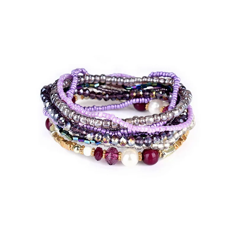 Kittenup 4 Color Bohemian Crystal Colorful Stretch Bead Multilayer Bracelets for Women Fashion Boho Jewelry | Украшения и