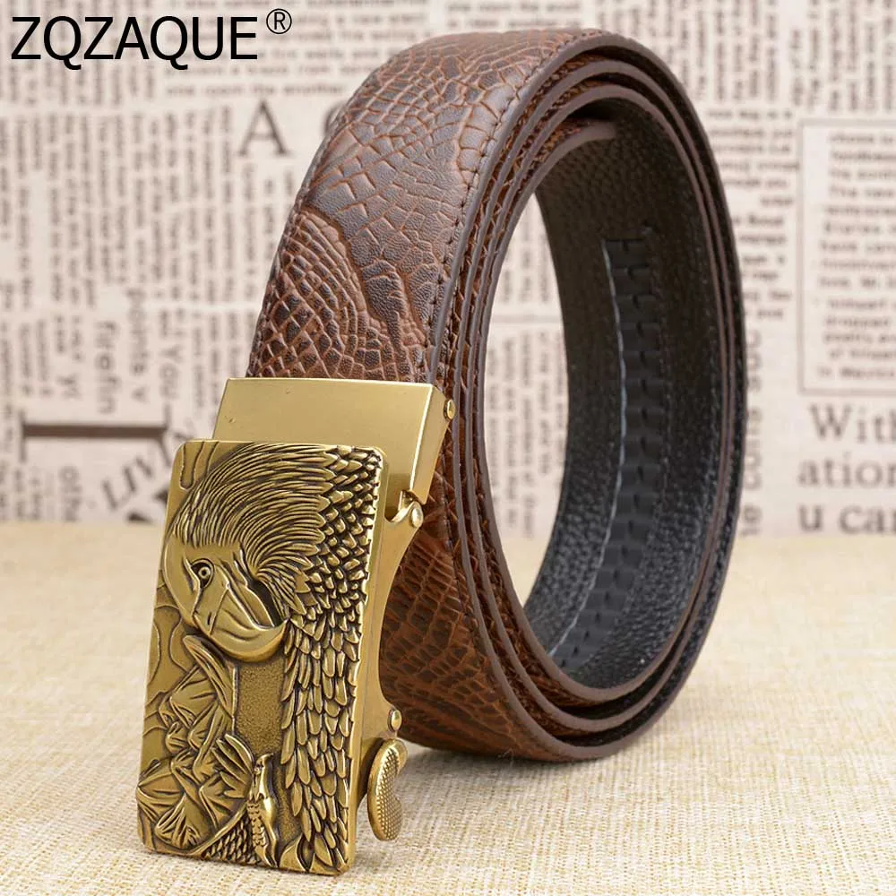 

NEW High Grade Auto Buckle Belts MEN's Fashion Eagle Pattern Quality Cintos First Layer Cow Leather Business Waistbands SY1921