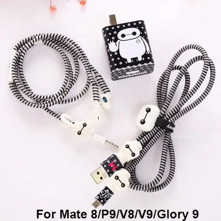 for Huawei no case Зажимы для кабеля в виде персонажей мультфильмов защита для usb-кабеля зарядное устройство стикер наушники спиральный usb-шнур с зарядным устройством для Iphone для huawei Glory 9/V8/V9/mate 8/P9 - Цвет: for Huawei no case