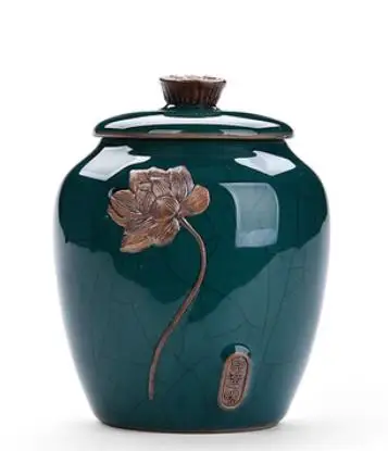Ceramic Tea Caddy Retro Coarse Pottery Tea Cans Cork Tea Storage Chinese Kung Fu Tea Sets Sealed Jar Storage Containers - Цвет: Blue - Ice Crack