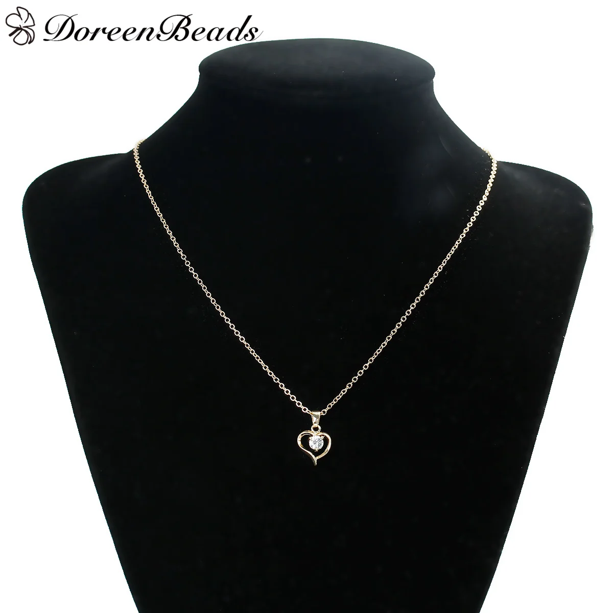 DoreenBeads Медь &amp Циркон Ожерелье Звено Цепи Кабеля Свет Золотое Сердце Полые Кулон