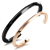classical simple blackrose gold color lovers cuff bangles bracelets stainless steel couple jewelry gift