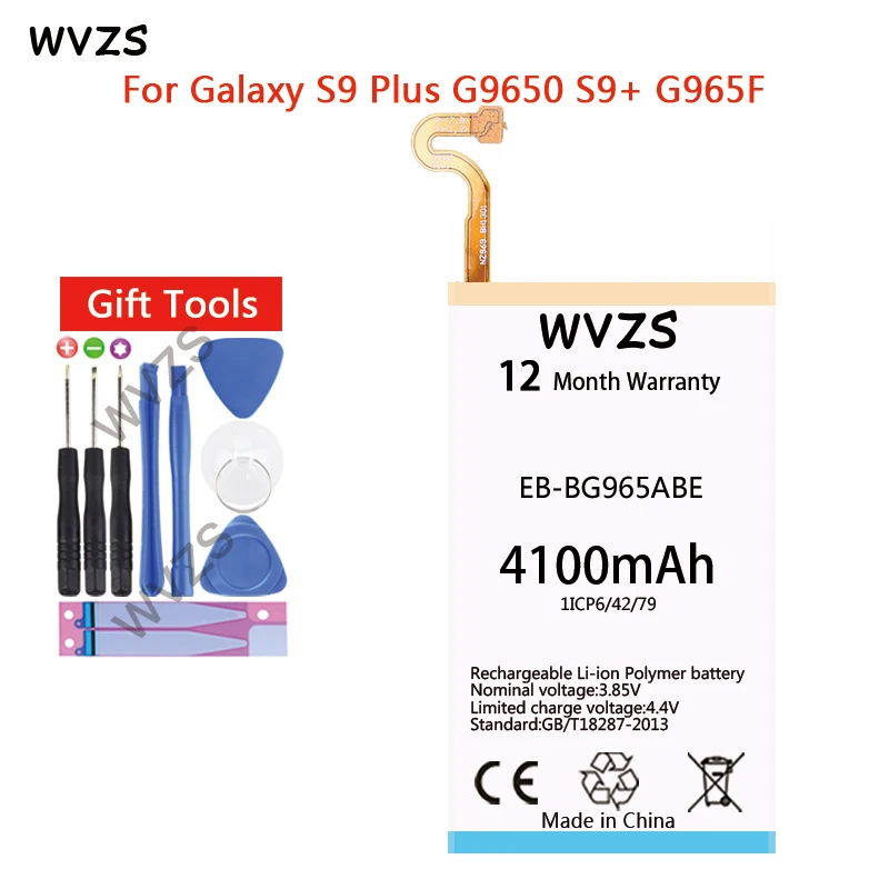 Wvzs 4100 мАч литий-полимерный аккумулятор EB-BG965ABE для samsung GALAXY S9 Plus G9650 + G965F Сменные