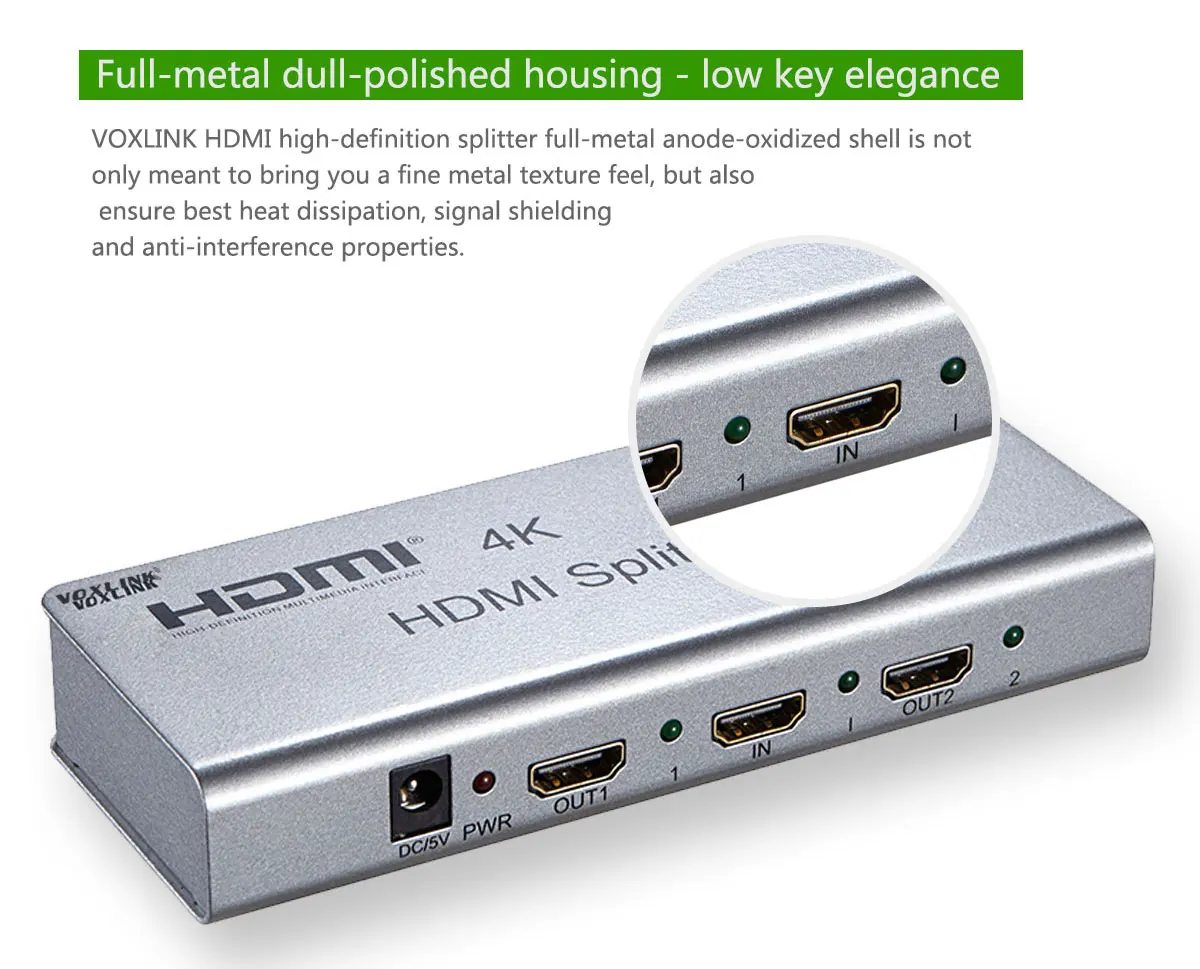 Voxlink Ultra HD 4 К версия V1.4 HDMI Splitter 1x2 1-2-out Поддержка EDID управления ИК расширение hdcp1.4