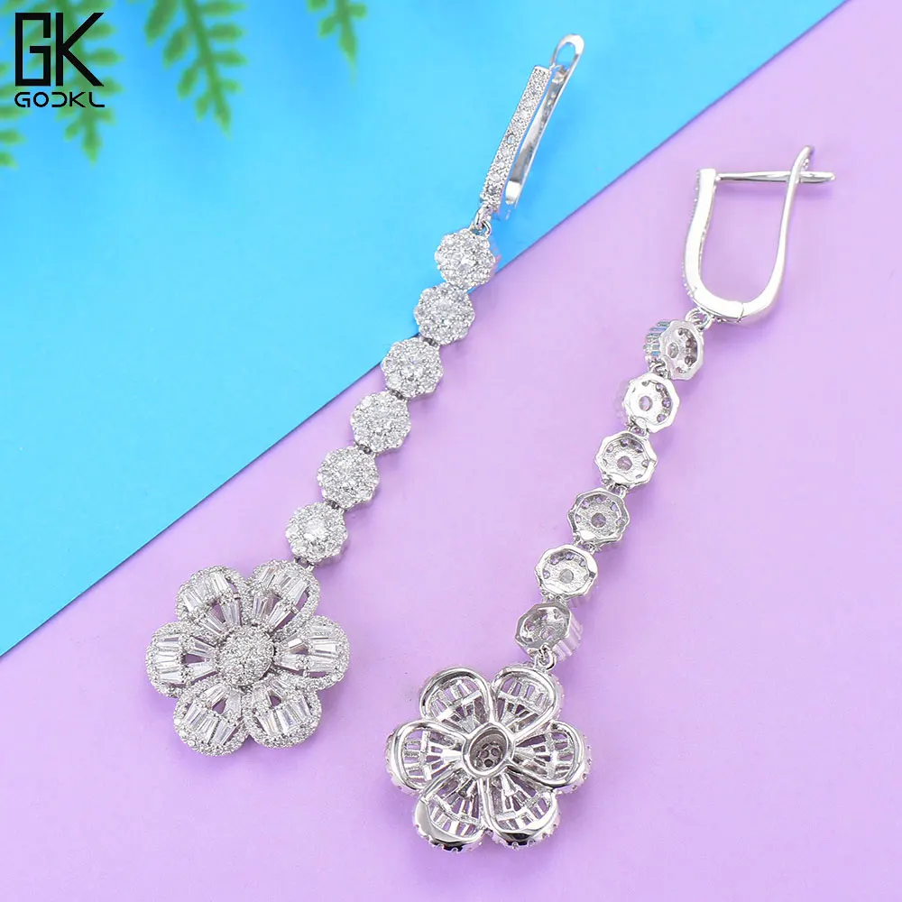 GODKI Luxury Flower Cubic Zircon Crystal CZ Long Dangle Earrings For Women African Bridal Earring aretes de mujer modernos 2018 | Украшения