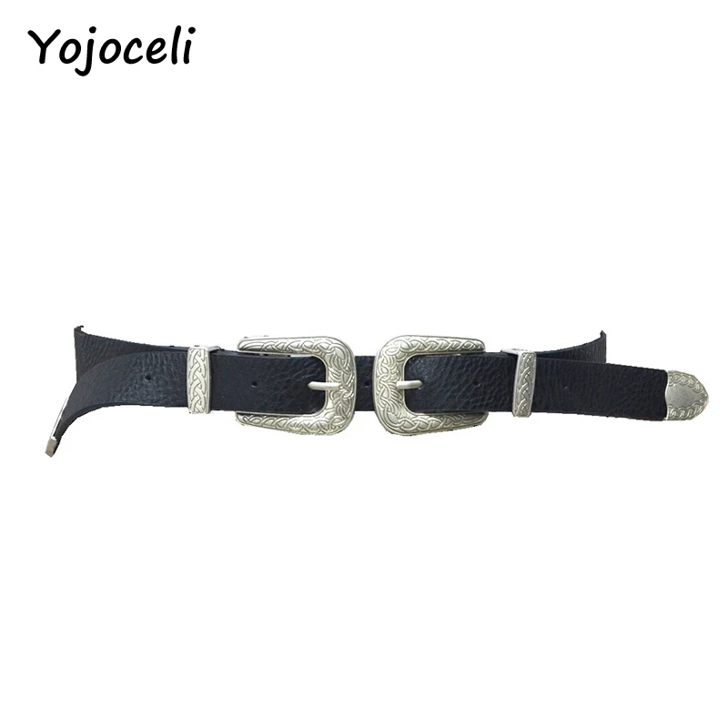 Женский ремень из искусственной кожи Yojoceli винтажный пояс с двойной пряжкой в