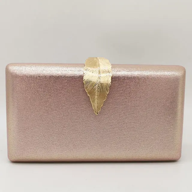 Champagne Bag Boutique De FGG металлическая застежка в виде листа, женские модные клатчи на каждый день на цепочке, сумки через плечо, сумки через плечо, Женские официальные вечерние сумки - Цвет: Champagne Bag