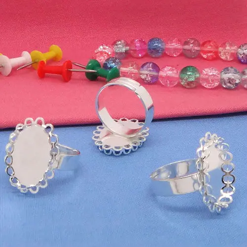 6pcs Silver Plated Adjustable Ring Blank with inner 13*18 Bezel Setting Tray for Cameo Cabochons Diy Jewelry