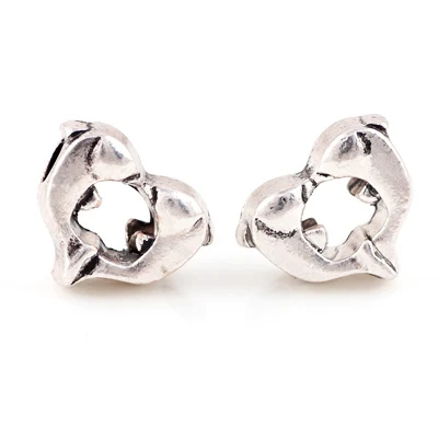 10 шт. в партии двойной Дельфин форме сердца сплав Античное серебряное покрытие