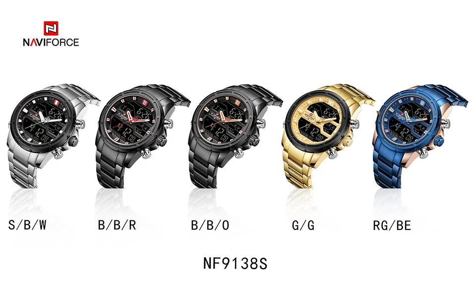 NAVIFORCE модные спортивные мужские часы Мужские кварцевые цифровые часы люксовый бренд полностью стальные военные наручные часы Relogio Masculino