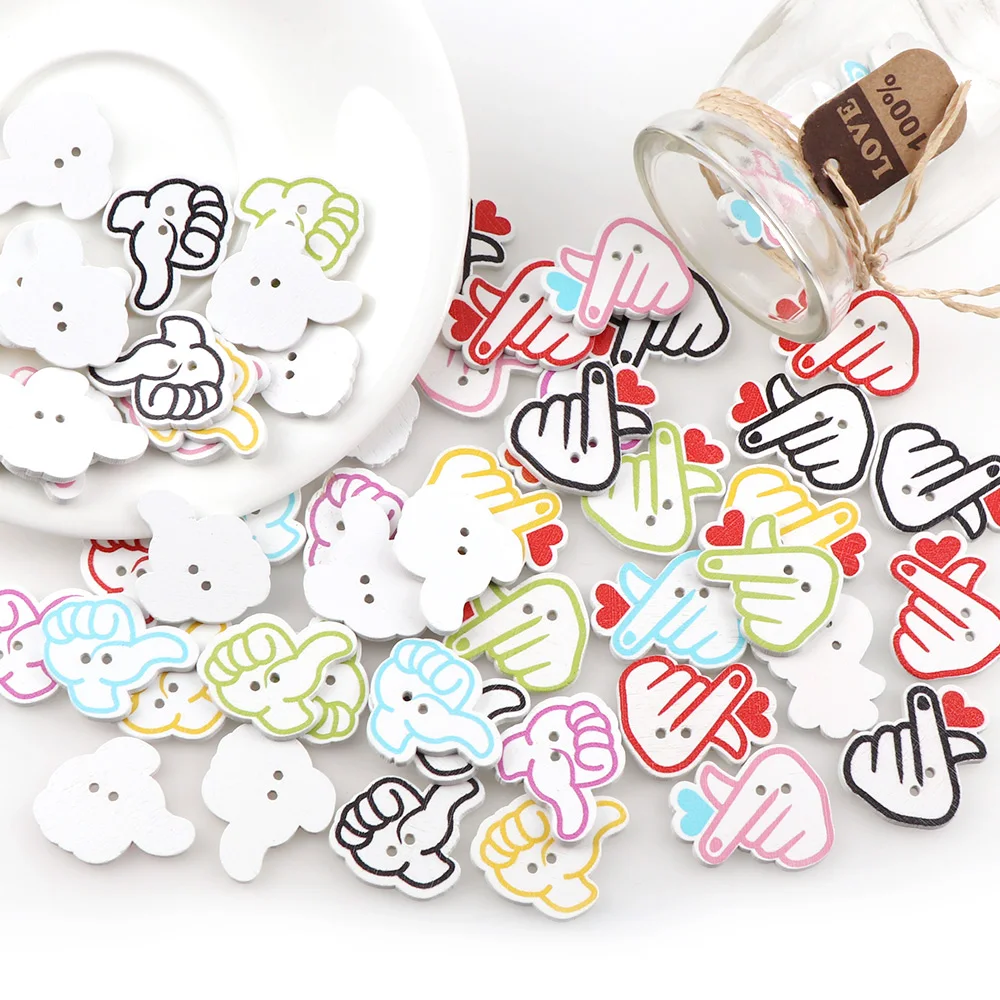 50Pcs Random Mix Color Hand Shape Wooden Button With 2 Holes Scrapbooking For Sewing Clothes DIY Handmade Craft | Дом и сад