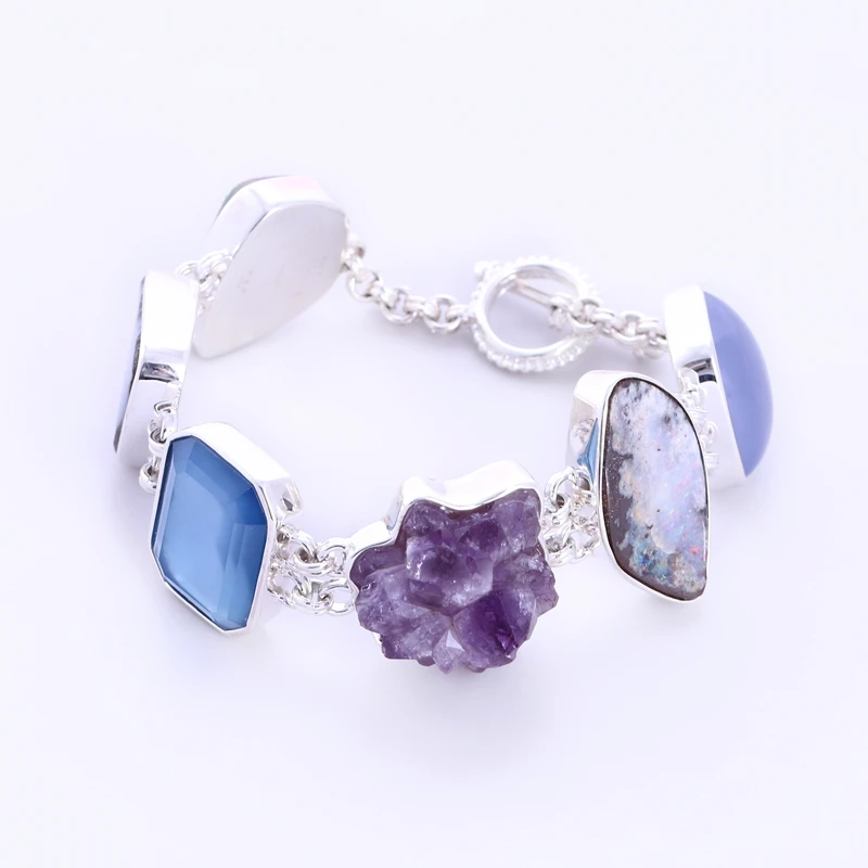 Набор из 6 предметов натурального камня регулируемый размер серебра 925 пробы