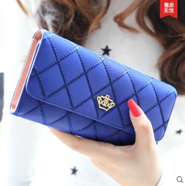 Новые модные женские кошельки Lingge Металлическая корона женский длинный кошелёк высококачественный клатч кошелек для женщин - Цвет: Sapphire blue