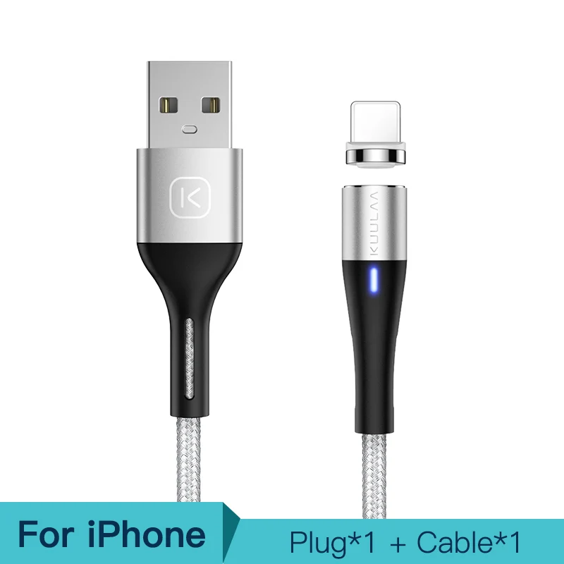 KUULAA Магнитный кабель Micro USB C 3A быстрый зарядный Адаптер для iPhone Samsung XiaoMi Зарядное устройство Магнитная Быстрая зарядка USB Type-C шнур - Цвет: Silver For iPhone