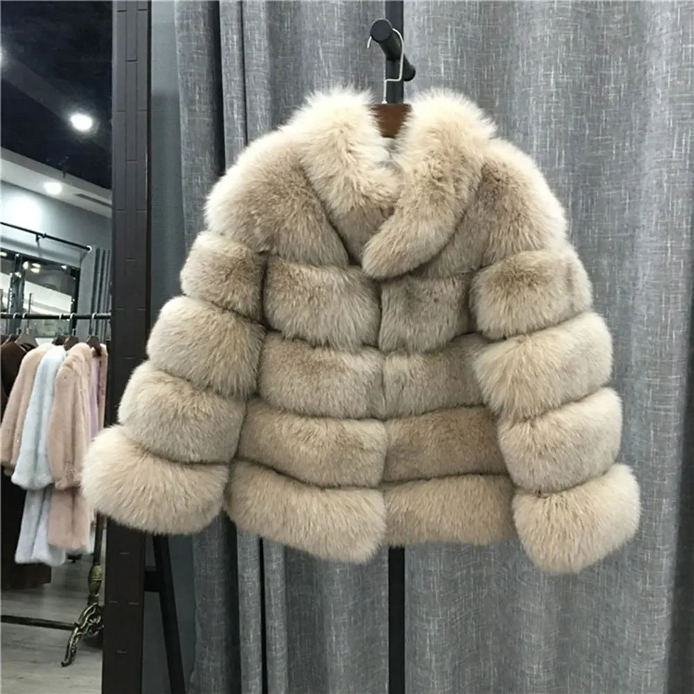 FURSARCAR Одежда высшего качества, пальто с натуральным мехом для Для женщин зимой толстые Меховая куртка с меховой воротник Новая мода Роскошные натуральным лисьим мехом Меховая куртка
