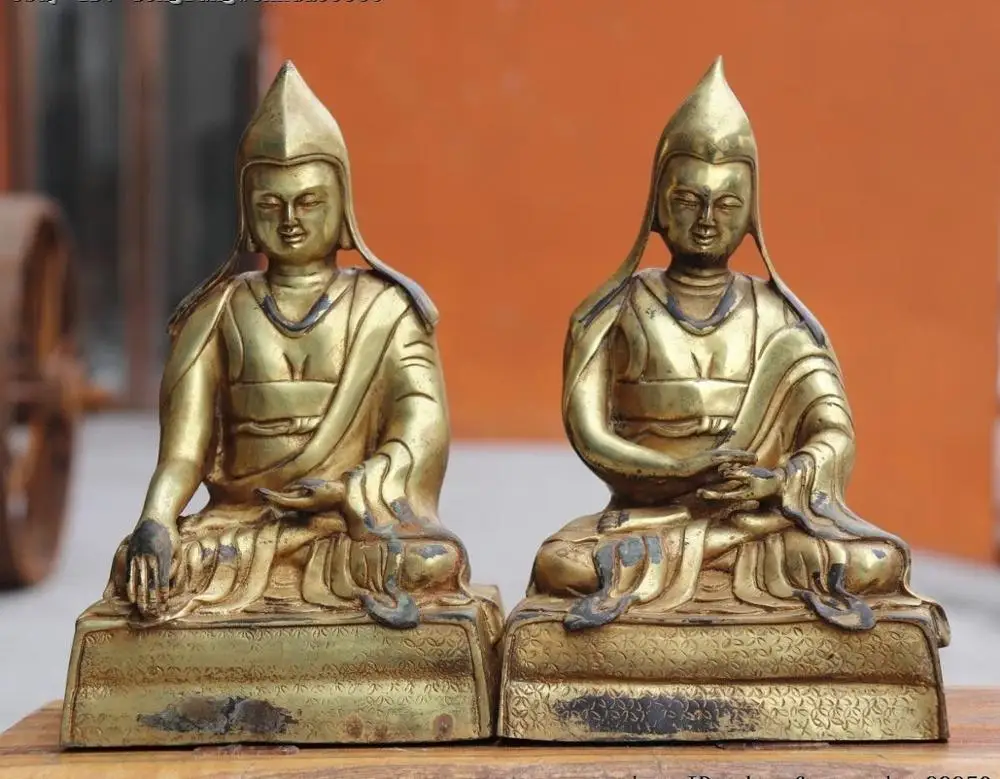 

Tibet Temple Copper Bronze Gilt Buddhism Je Tsongkhapa Lama Guru Buddha Statue