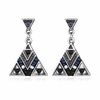 2022 new retro geometric engraving red crystal beads big triangle pendant earrings ladies ethnic bohemian jewelry