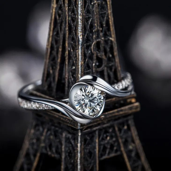 ZOCAI enquet "0,6 КАРАТ ЭФФЕКТ" 0,24 КТ Сертифицированный F-G/SI круглая огранка 18 K из белого золота с бриллиантами обручальное кольцо W02534