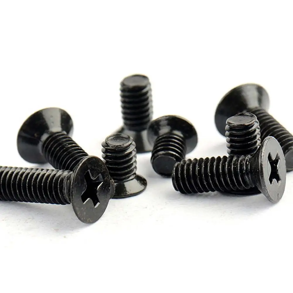 black carbon steel 50 шт. M1 M1.2 M1.4 M1.6 M2 M2.5 M3 M4 мини микро маленькая черная 304 Крест из нержавеющей стали плоской головки Филлипс потайной болт с головкой - Цвет: black carbon steel
