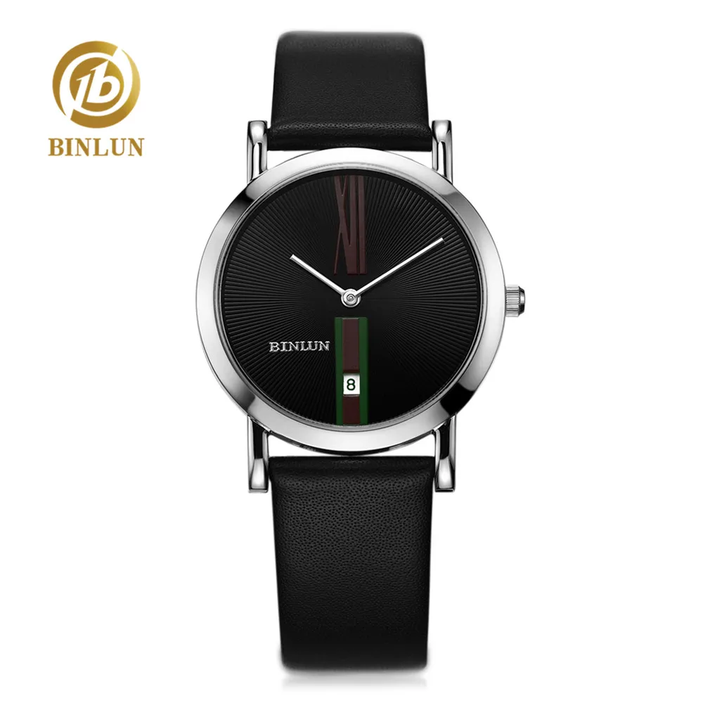 

Мужские ультратонкие кварцевые часы BINLUN, серебристые мужские часы с ремешком из натуральной кожи, новинка 2018, водонепроницаемые Роскошные ...