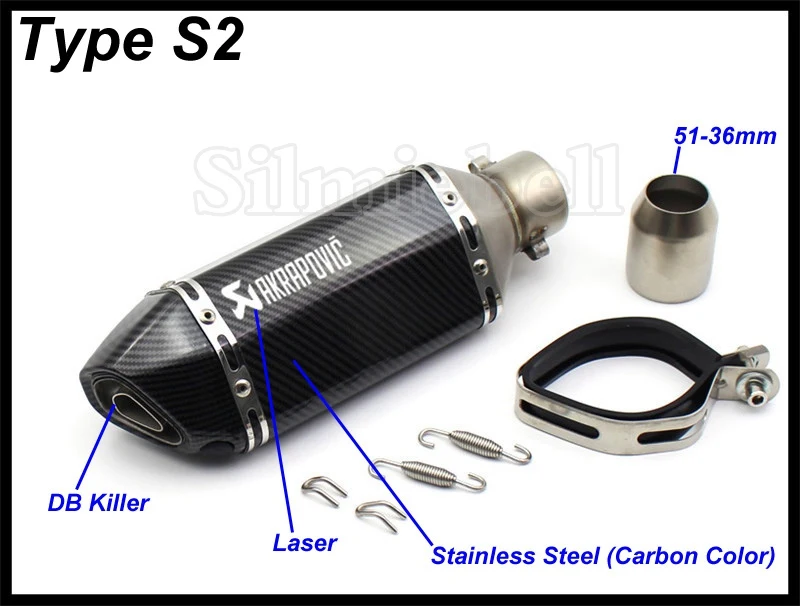 Type S2 Универсальный Akrapovic выхлопной мотоцикл глушитель скутер выхлопная труба Escape Moto для KTM Benelli Honda Kawasaki Yamaha Ducati - Цвет: Type S2