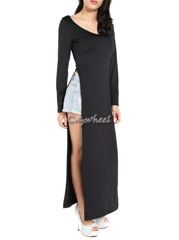 Free Shipping 2014 Autumn Spring Sexy Women's Fashion Double Side Slit Open Long Dress Slim Maxi 50 |