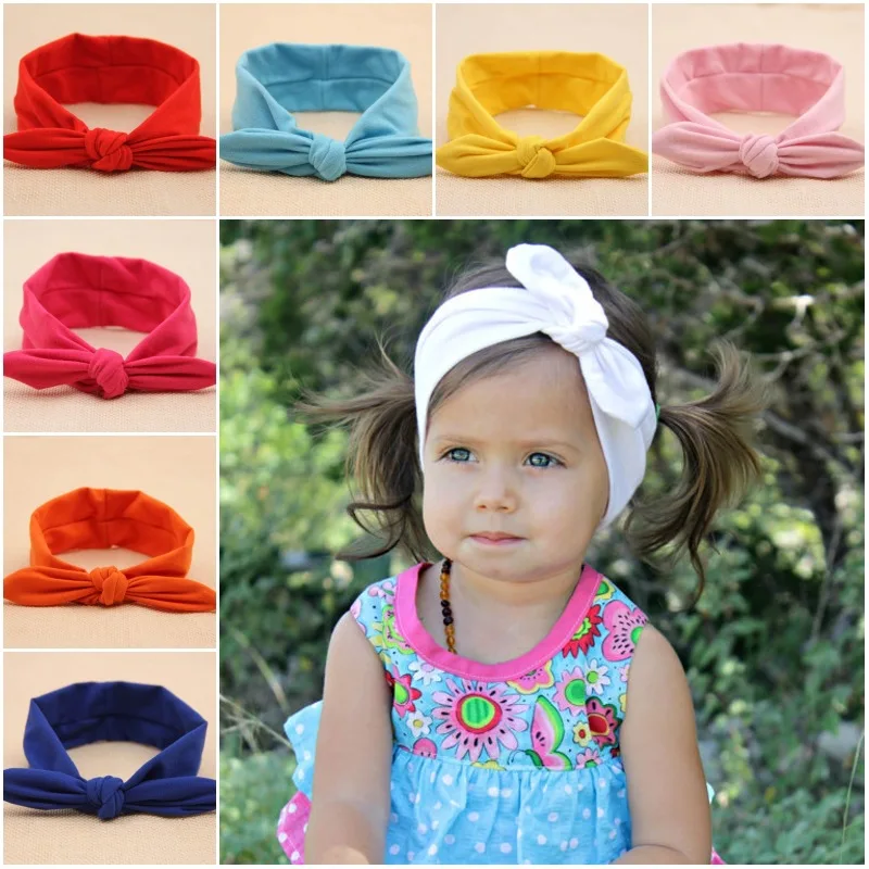 

2017 children hair accessories Pure soft cotton tie rabbit ears headband hair band cute headbands elastic knot turban 20pcs/lot