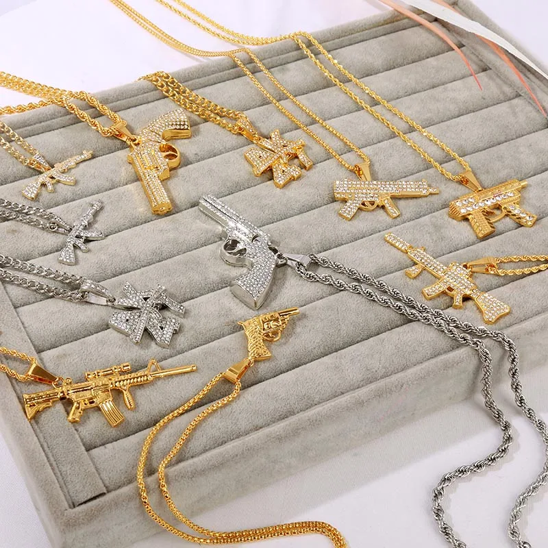 Ожерелье с подвеской в виде пистолета УЗИ AK47 для женщин и мужчин украшения стиле