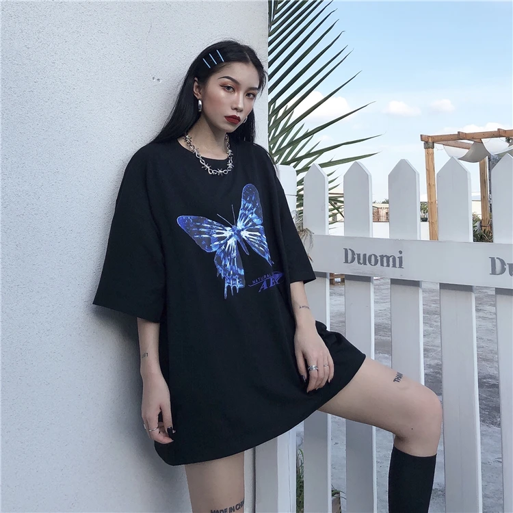 Harajuku Уличная Повседневная Женская свободная футболка с коротким рукавом и