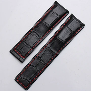 red line Shengmeirui 19 мм 20 мм 22 мм кожаный ремешок для CARRERA AQUARACER MONACO мужской ремешок черный коричневый синий браслет без пряжки - Цвет ремешка: red line