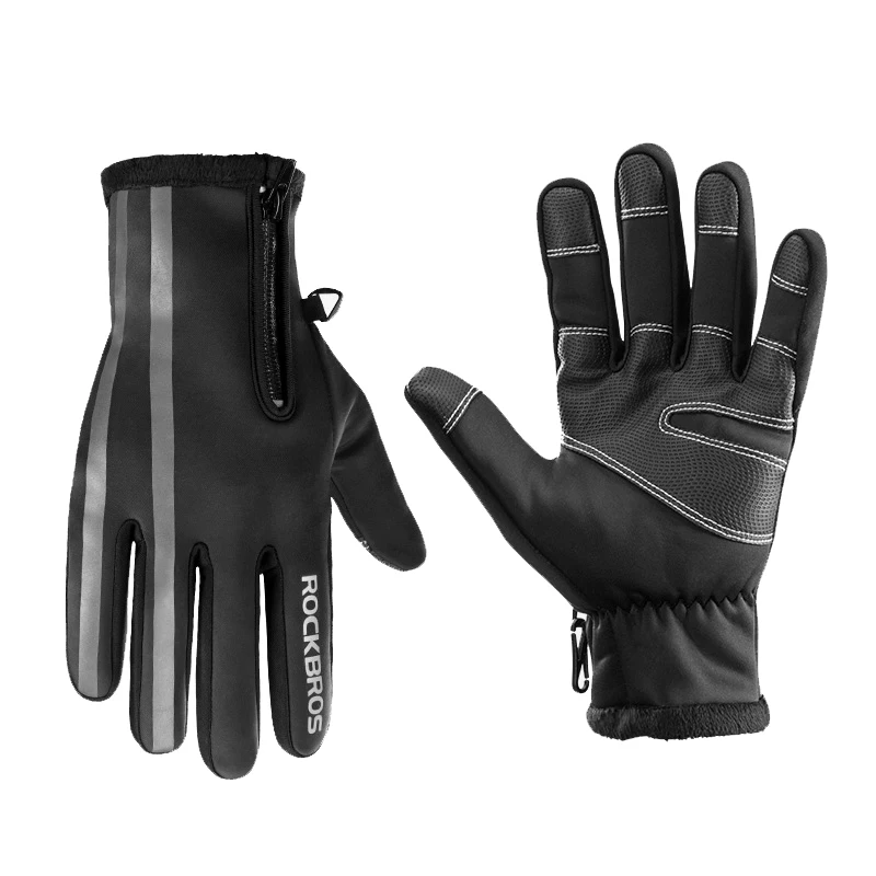 Black Ski Gloves ROCKBROS, зимние мужские лыжные перчатки с сенсорным экраном, теплые непромокаемые перчатки для сноубординга, велосипеда, велоспорта, перчатки с подогревом, ветрозащитная теплая рукавица - Цвет: Black Ski Gloves