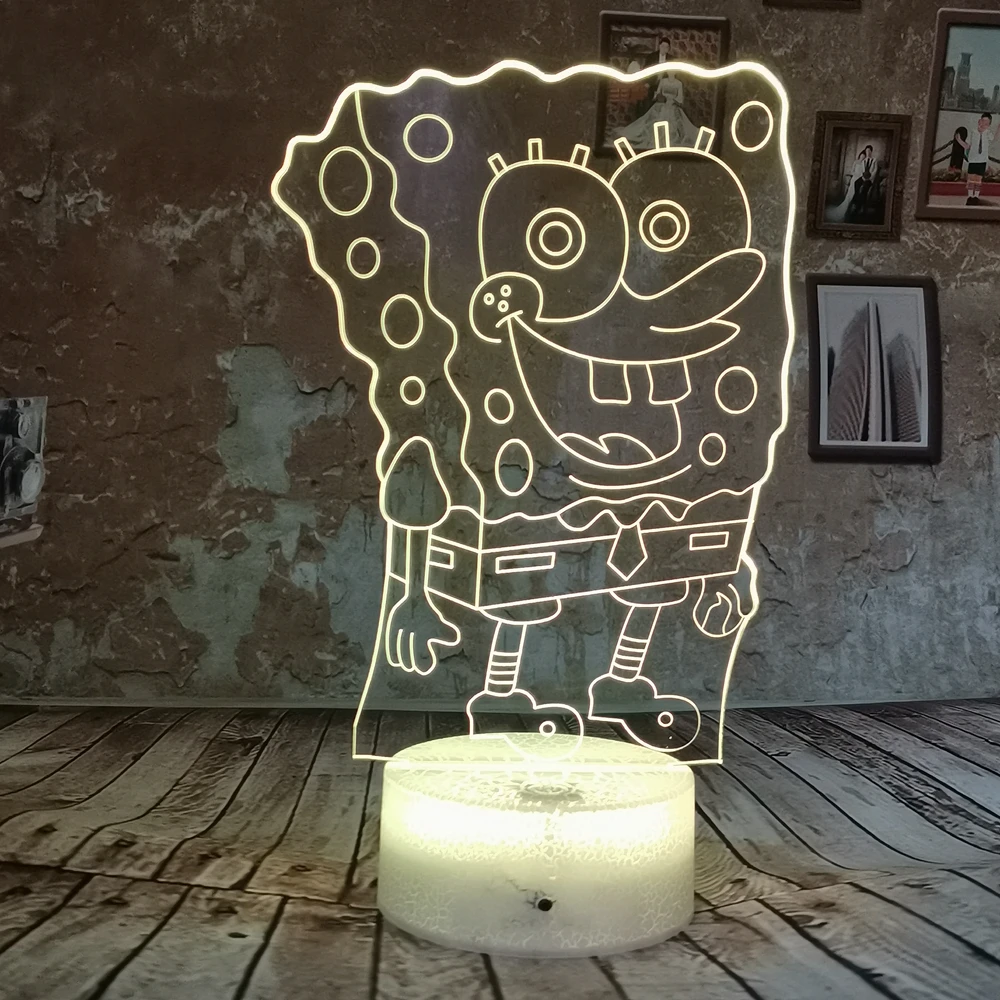 Прямая поставка мультяшная Губка Боб Квадратные Штаны 3D ночник лампа с