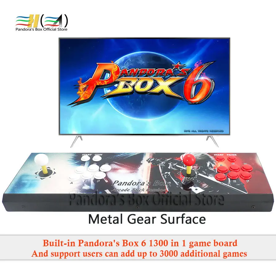 Новинка Pandora box 6 1300 в 1 аркадная игра 2 игрока Железный консольный контроллер Поддержка fba mame ps1 3d игра mortal kombat pacman