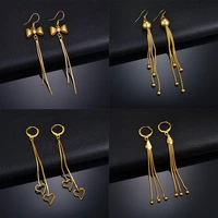 mms trendy gold earrings bowbeadsheart shaped design pendant for women copper material earrings long chain earrings jewelry