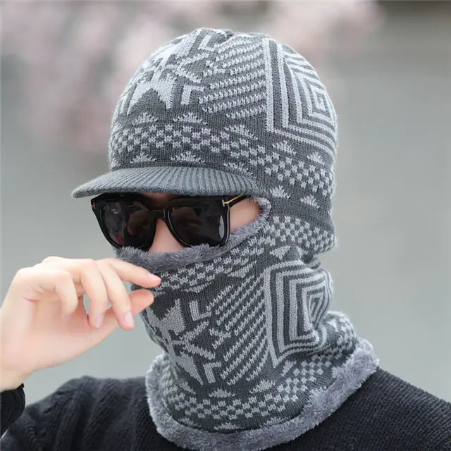 Хлопковый шарф шапки зимние шапки Skullies Beanies шапка зимние шапочки для мужчин и женщин Балаклава маска Gorras Bonnet вязаная шапка - Цвет: Серебристый
