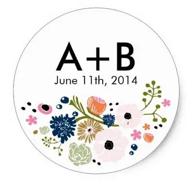 

1.5inch Pretty Bouquet Floral Wedding Circle Sticker Navy